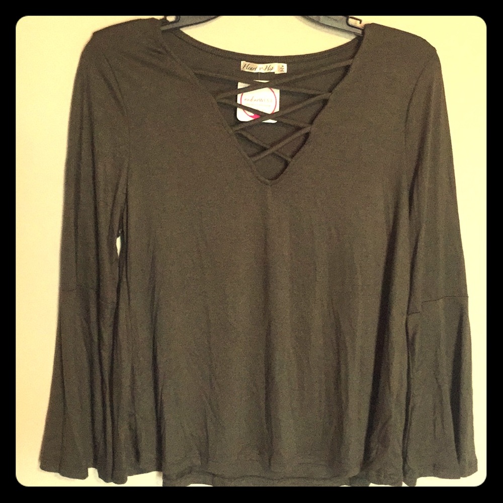 NWT Heart & Hips V Neck Long Sleeve Shirt.